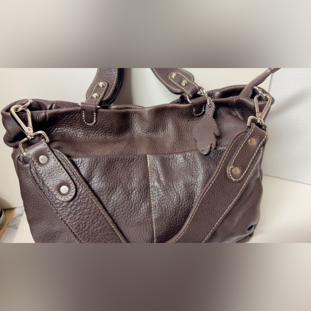 VINTAGE ROOTS VILLAGE TRIBE TOTE HOBO SHOULDER BAG BROWN PEBBLE LEATHER - Picture 4 of 16